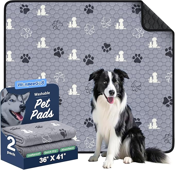 Washable Pee Pads for Dogs, 2 Pack Absorbent Reusable Training Dog Pads Pet by WanpeeGoo