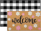 Tinideya 2 Pcs Spring Welcome Door Mat Outdoor Pink Flower Doormats - Image 7