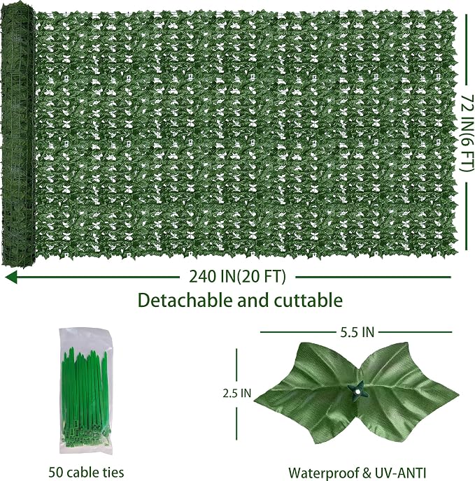 Artificial Fence Privacy Screen: 6FT x 20FT UV-Anti Faux Greenery Backdrop Ivy - Image 2