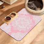Pet Feeding Mat, Boho Mandala Absorbent Dog Cat Food Mat Pink Flower Dog Mat by Unknown