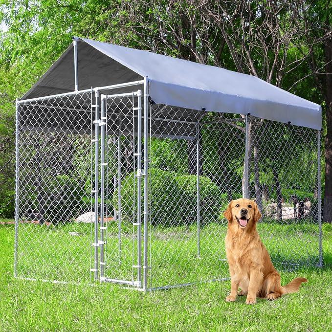 Outdoor Dog Kennel Large with Roof, Dog Run Enclosure, Large Outside Heavy Duty by HEASONKENNEL